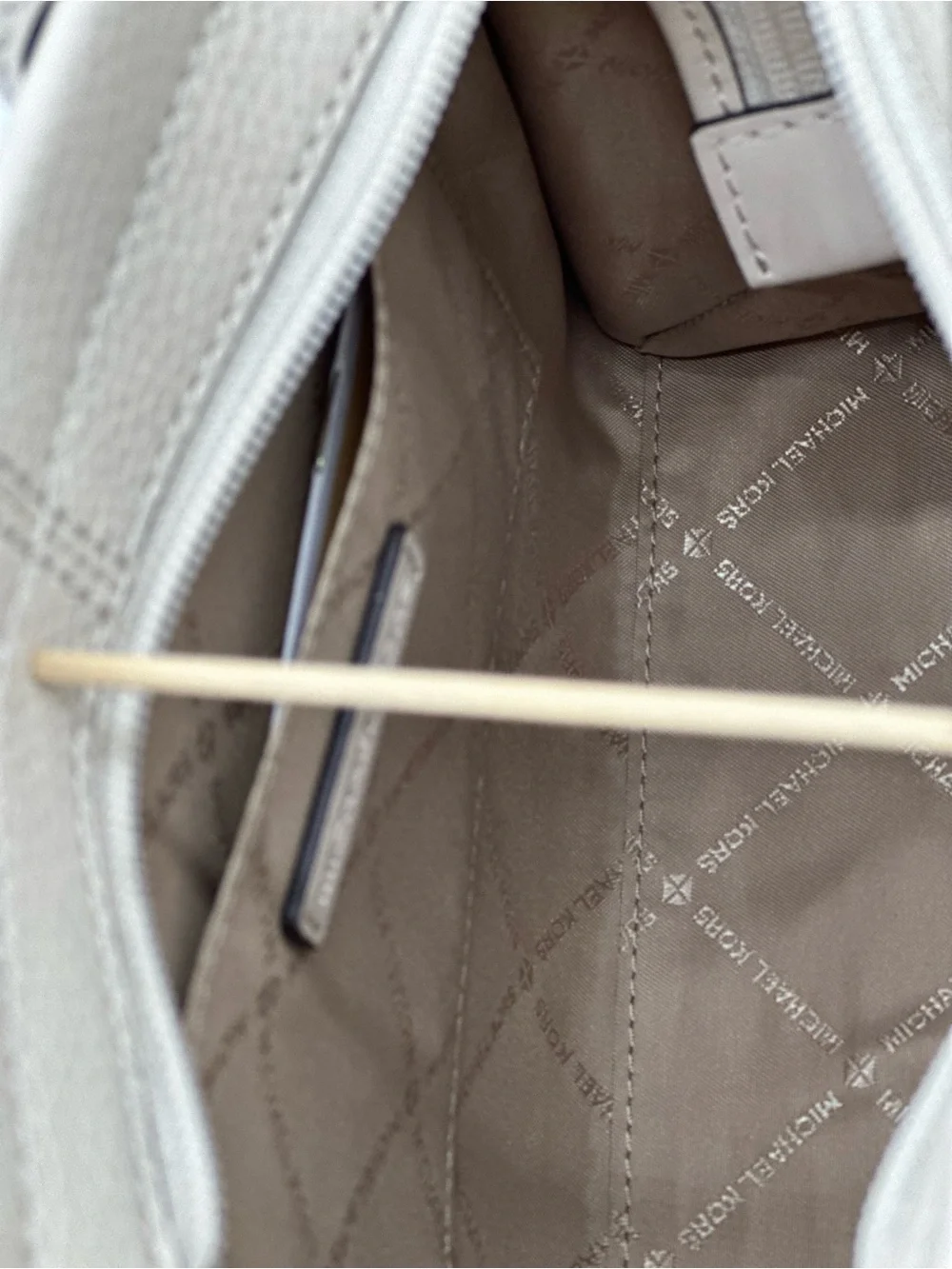 Michael Kors Cream Pebbled Leather Satchel with Logo Strap